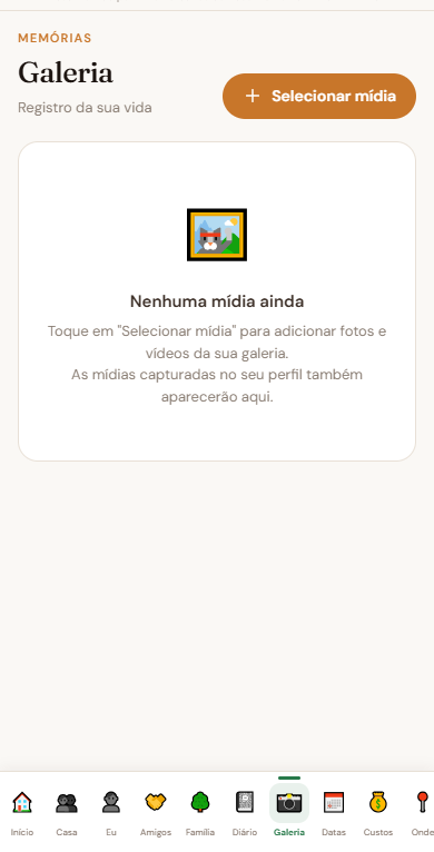 Tela de Galeria do app Me