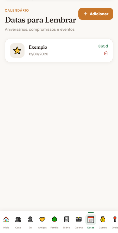 Tela de Datas para Lembrar do app Me